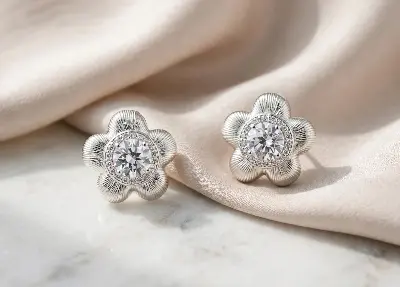 Brinco 4 Petalas Zirconia Central Banho Prata