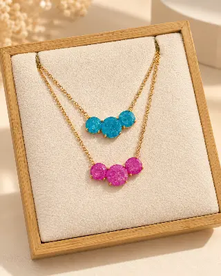 Colar 3 Gemas Iced Pink