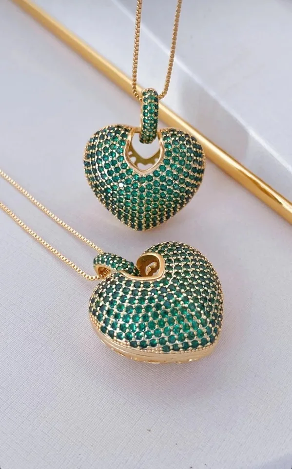 COLAR CORAÇÃO VERDE ESMERALDA LUXO