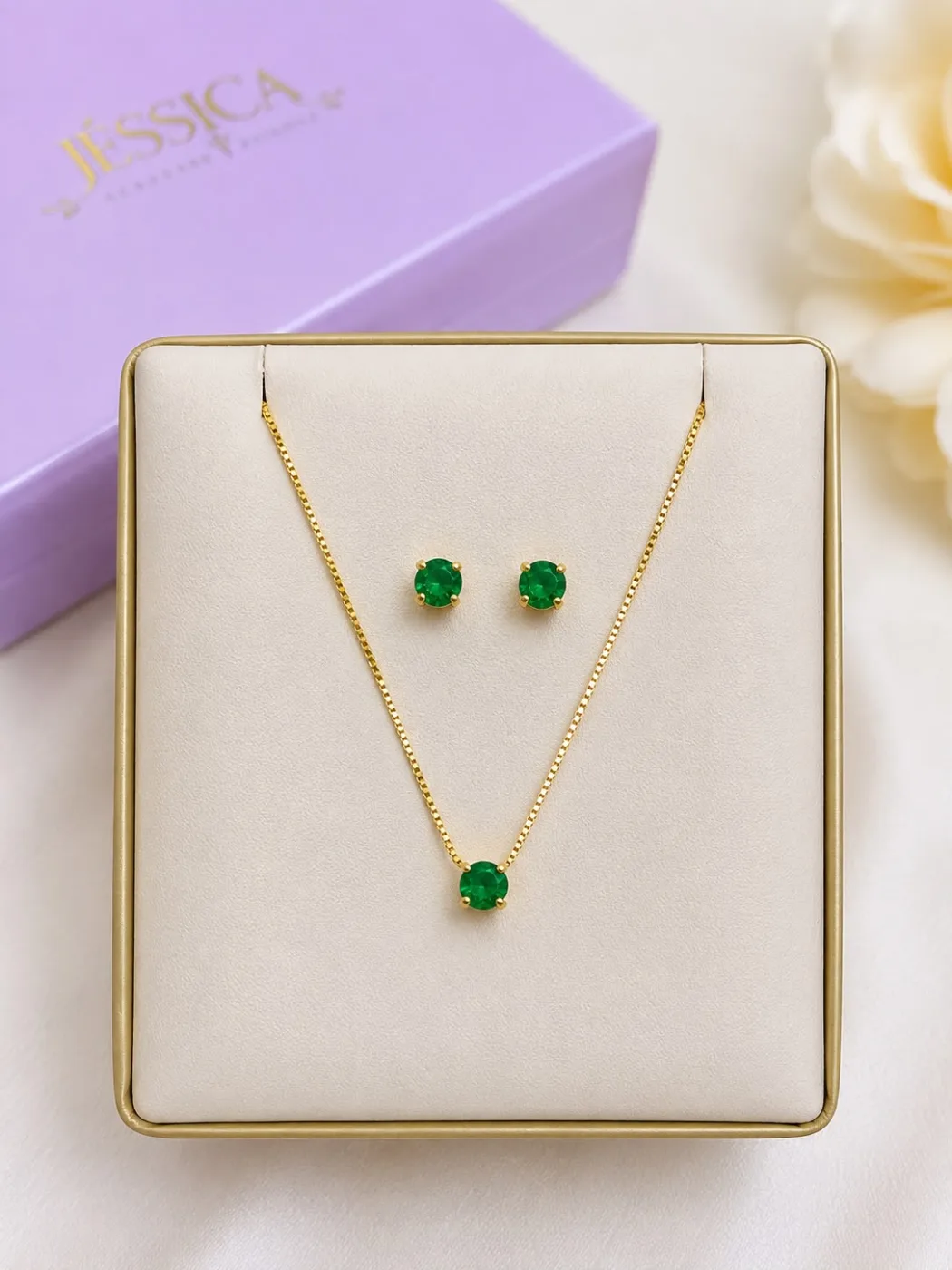Conjunto verde esmeralda 6mm