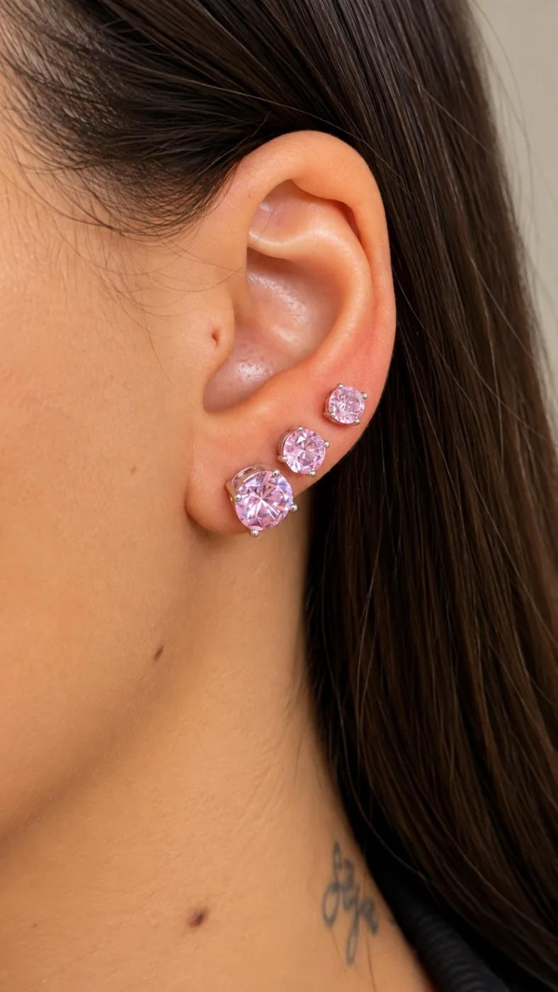Trio Rosa Crystal Glamour Banhado No Ródio