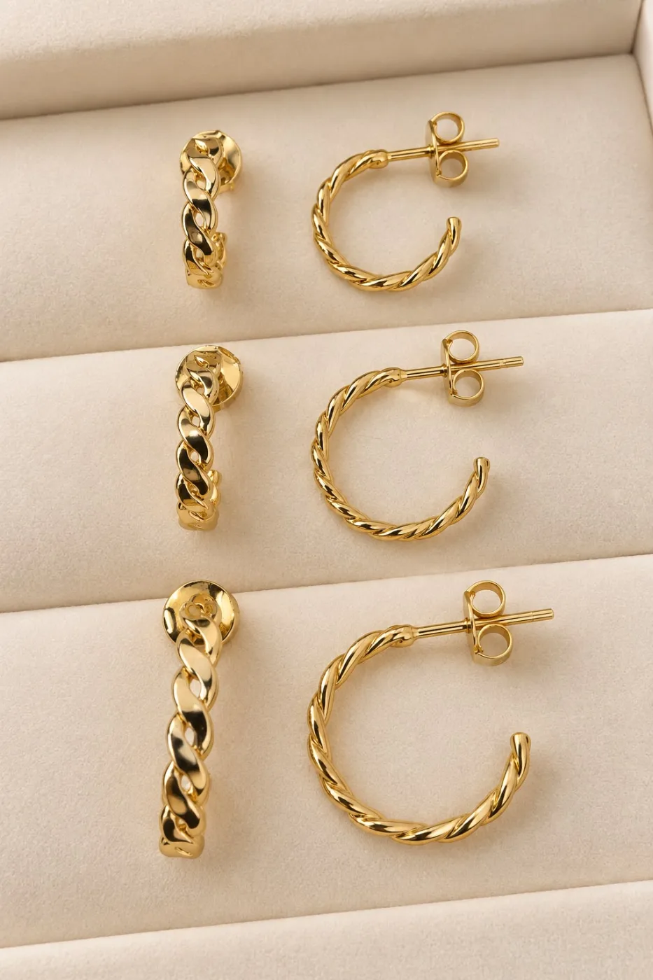 Trio Argola Trançada Banhada a Ouro 18k