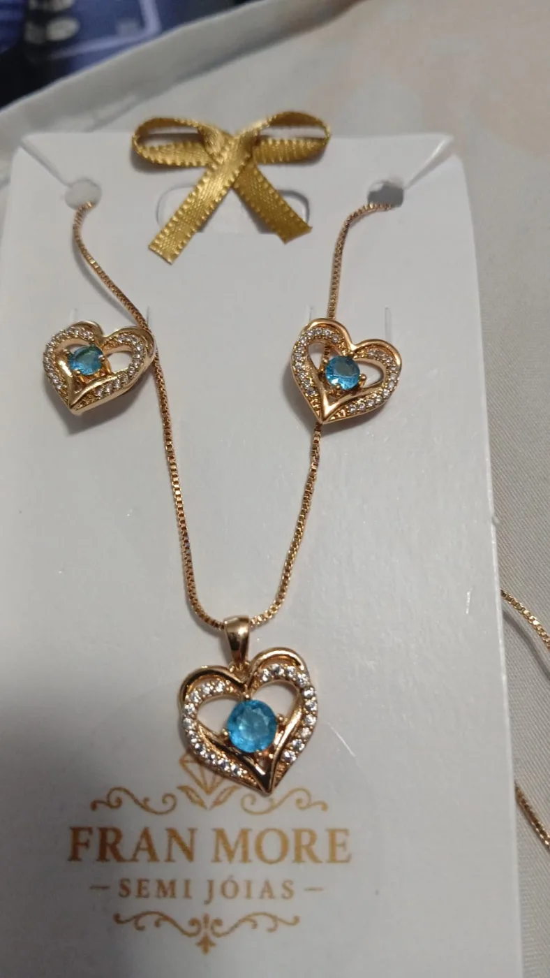 Conj Coração Zircônia Azul